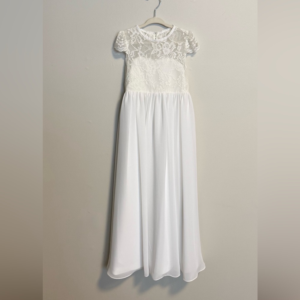 JJs House Ivory Lace Bodice Chiffon Flower Girl Gown